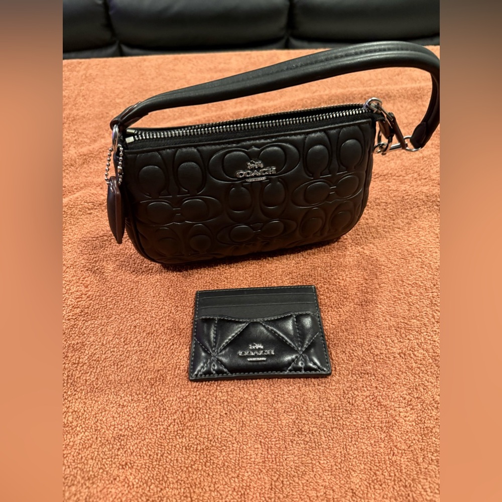 Authentic small shoulder or hand purse with matching credit card holder, new